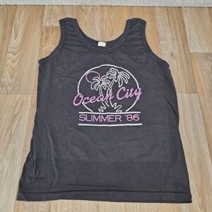 Vintage 1986 Ocean City Tank Top Screen Stars Black Neon Beach USA Made M